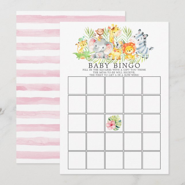 Invitation Jungle Animaux BINGO Baby shower Jeu (Devant / Derrière)