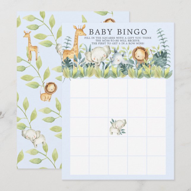 Invitation Jungle Animaux BINGO Baby shower Jeu (Devant / Derrière)