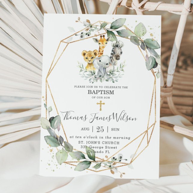 Invitation Jungle Animaux de la verdure chic Baptême Christen (Créateur téléchargé)