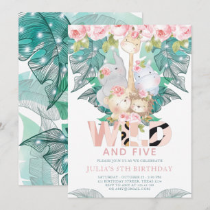 Invitation Jungle Animaux Fille Anniversaire mignonne