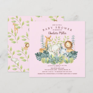 Invitation Jungle Animaux Filles Baby shower