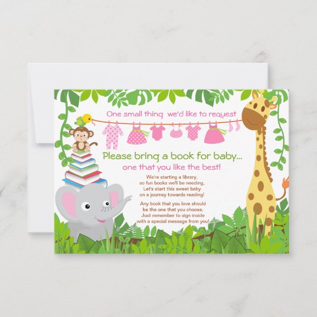 Invitation Jungle Animaux Safari Baby shower fille Livre (Devant)