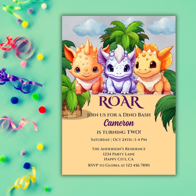 Invitation Jungle Dinosaur Dino Bash fête du 2ème anniversair (Créateur téléchargé)