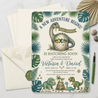 Invitation Jungle Dinosaur Hatching Soon Baby Shower Invitati