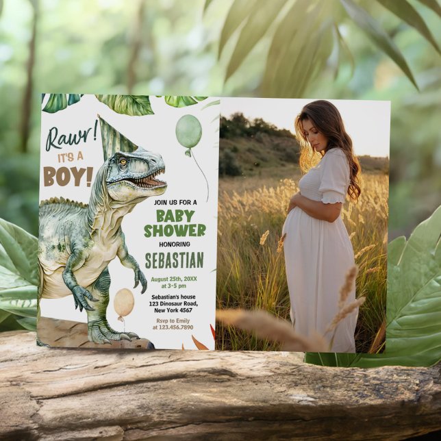 Invitation Jungle Dinosaur T Rex Baby Boy Shoy Photo (Créateur téléchargé)