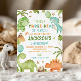 Invitation Jungle Dinosaur Three-Rex Cute Boy Birthday Party