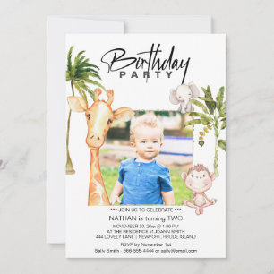 Invitation *~* Jungle Giraffe 2 DEUX AR21 Photo Anniversaire 
