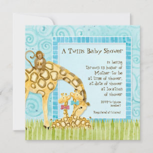 Invitation Jungle Giraffe Baby Boy Girl Twins Douche Invitati