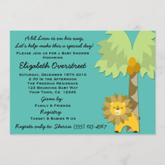 Invitation Jungle King Lion Turquoise Boy Baby shower Zoo Saf