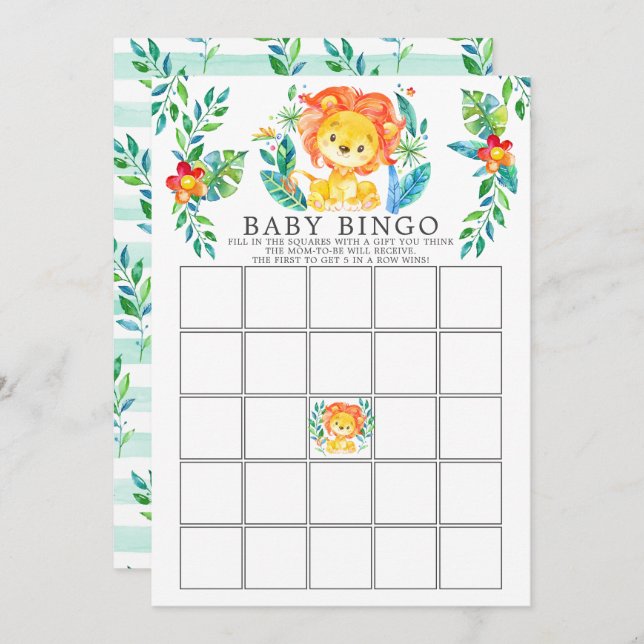 Invitation Jungle Lion BINGO Baby shower Jeu (Devant / Derrière)