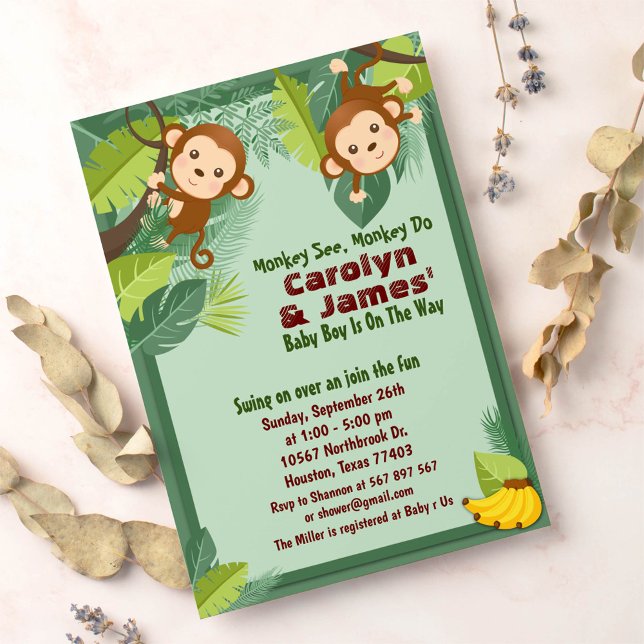 Invitation Jungle Monkey Safari animal couple Baby shower (Créateur téléchargé)