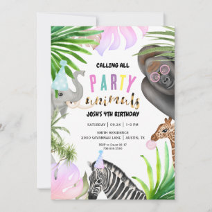 Invitation Jungle Party Animaux 4e fête d'anniversaire