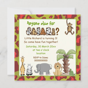 Invitation Jungle rouge, safari vert anniversaire de enfant