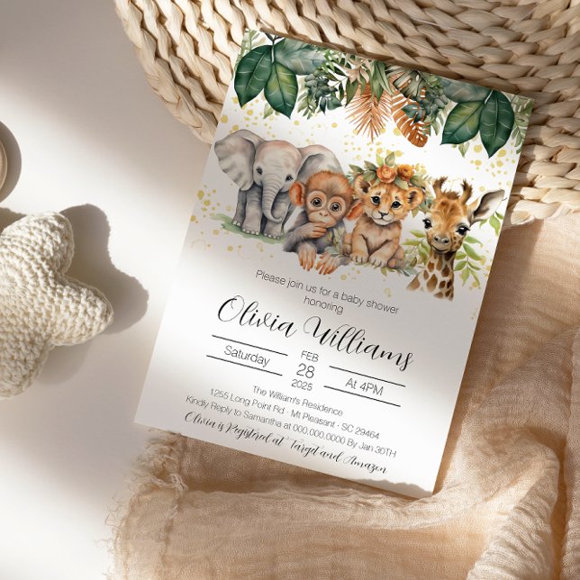 Invitation Jungle Safari Animal Élégant Baby shower (Créateur téléchargé)