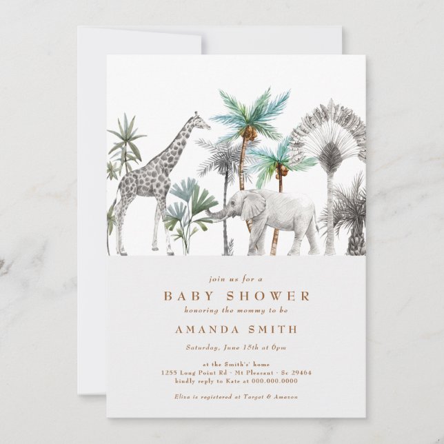 Invitation Jungle Safari Animaux Baby Shower Moderne pour Gar (Devant)