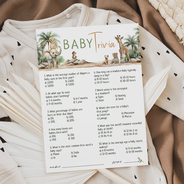 Invitation Jungle Safari Animaux Baby shower Trivia Card (Créateur téléchargé)