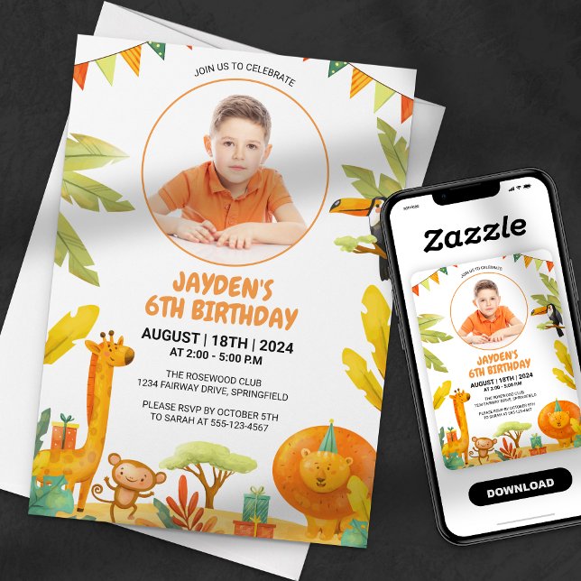 Invitation Jungle Safari Animaux Fête d'anniversaire (Créateur téléchargé)