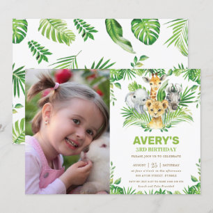 Invitation Jungle Safari Animaux Végétation Photo Anniversair