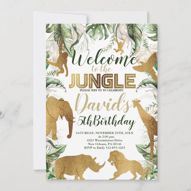 Invitation Jungle Safari Anniversaire, Jungle Animaux (Devant)
