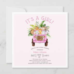 Invitation Jungle Safari Camion C'est une fille Baby shower r