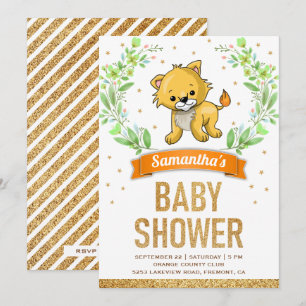 Invitation Jungle Safari Cute Lion Baby Shower