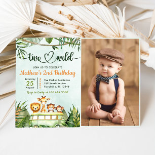 Invitation Jungle Safari Deux Wild 2ème photo d'anniversaire