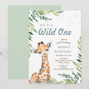 Invitation Jungle Safari Giraffe Wild One fête d'anniversaire