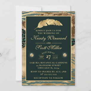 Invitation Jungle Safari Green Beige Parties scintillant Agat