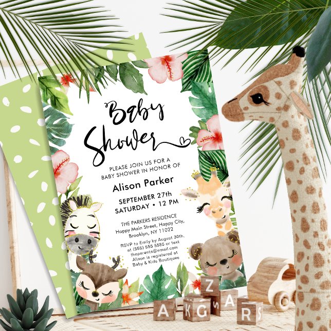 Invitation Jungle Safari Tropical Floral Baby shower de verdu (Créateur téléchargé)