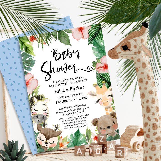 Invitation Jungle Safari Tropical Floral Baby shower de verdu (Créateur téléchargé)