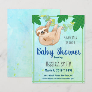 Invitation Jungle Sloth Baby shower Party
