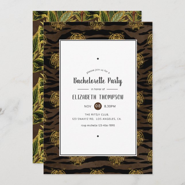 Invitation Jungle Tiger Bachelorette (Devant / Derrière)