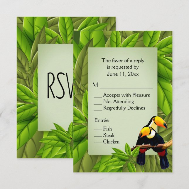 Invitation Jungle Toucans RSVP avec sélection d'arbre (Devant / Derrière)