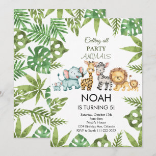 Invitation Jungle tropicale Safari Animaux Anniversaire Invit