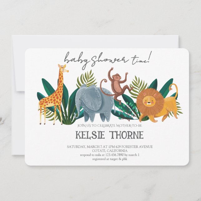 Invitation Jungle Wildlife Baby Shower (Devant)