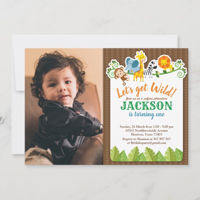 Invitation Jungle Zoo Animal Safari Aventure Anniversaire Pho (Devant)
