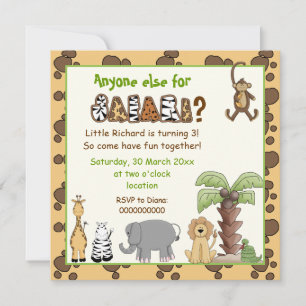 Invitation Junglebeige, safari marron anniversaire de enfant