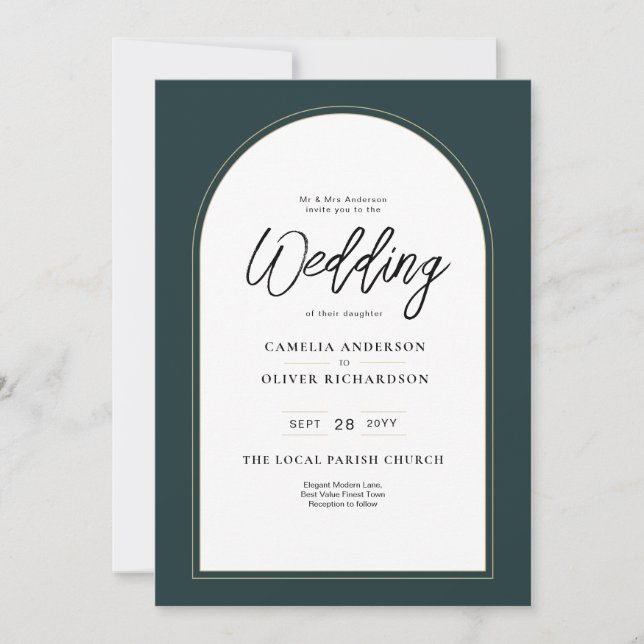 Invitation JUNIPER Green Gold Wedding INVITE QR Code moderne (Devant)