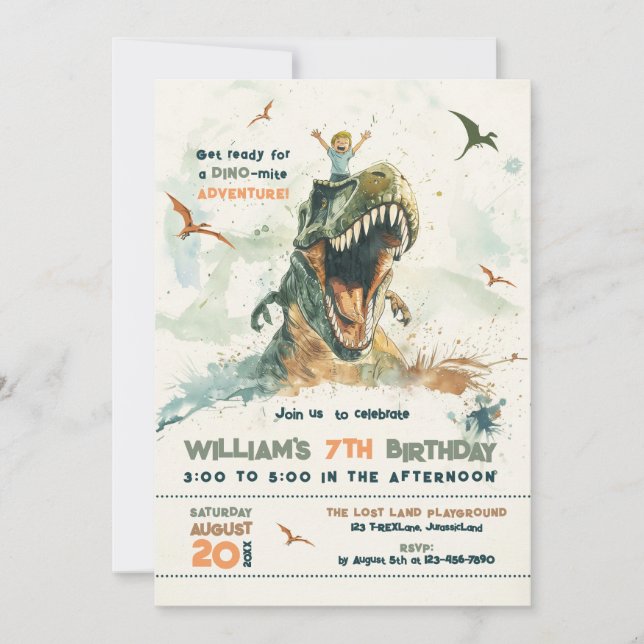Invitation Jurassic Dino Ride Blonde Hair Boy Fête d'annivers (Devant)