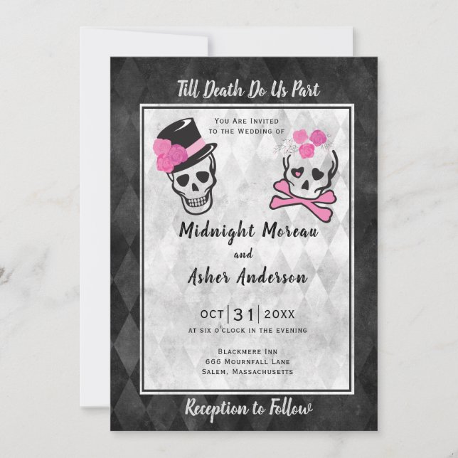 Invitation Jusqu'à ce que la mort nous sépare Crânes Haut-de- (Devant)