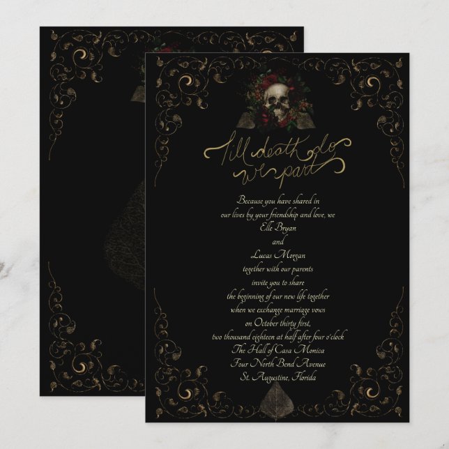 Invitation Jusqu'à ce que la mort ornementale élégante gothiq (Devant / Derrière)