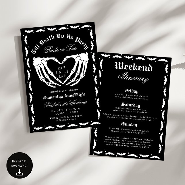 Invitation Jusqu'à la mort Fêtez-nous Skeleton Bachelorette P (Créateur téléchargé)