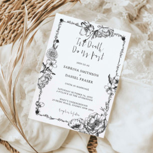 Invitation Jusqu'à la mort Gothique Main dessinée Fleurs crân