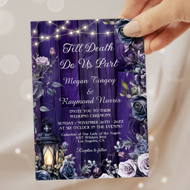 Invitation Jusqu'à la mort | Mariage gothique Bois pourpre ru (Créateur téléchargé)