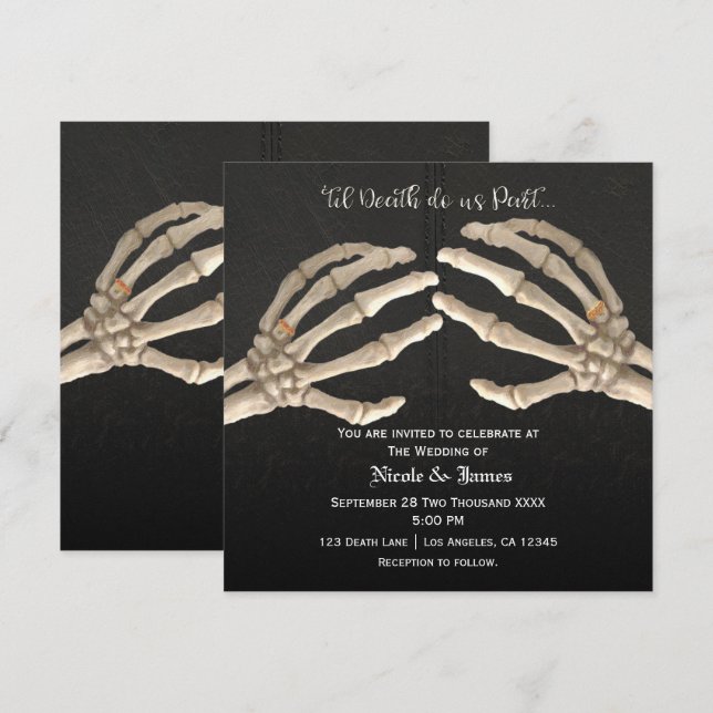 Invitation Jusqu'à la mort nous faisons Skeleton Gold Mariage (Devant / Derrière)