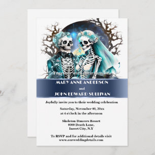 Invitation Jusqu'à la mort nous part bleu blanc goth mariage