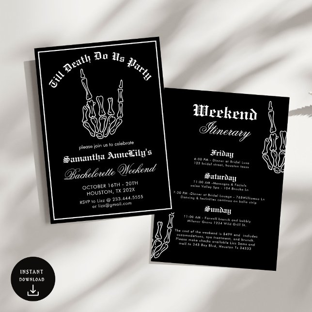 Invitation Jusqu'à la mort nous Party Bachelorette Party (Créateur téléchargé)