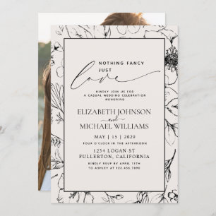 Invitation Just Love Blush Black Botanical Photo Mariage
