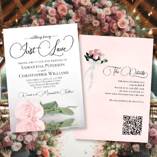 Invitation Just Love Elegant Blush Rose Rose QR Code Mariage