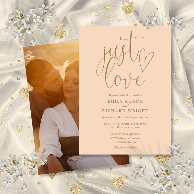 Invitation Just Love Elegant Script Photo Soft Peach Mariage (Just Love Elegant Script Photo Soft Peach Wedding Invitation)